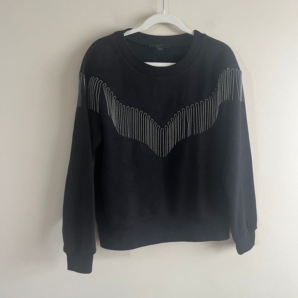 AllSaints Black Chain Fringe Western Chevron Sweatshirt Medium